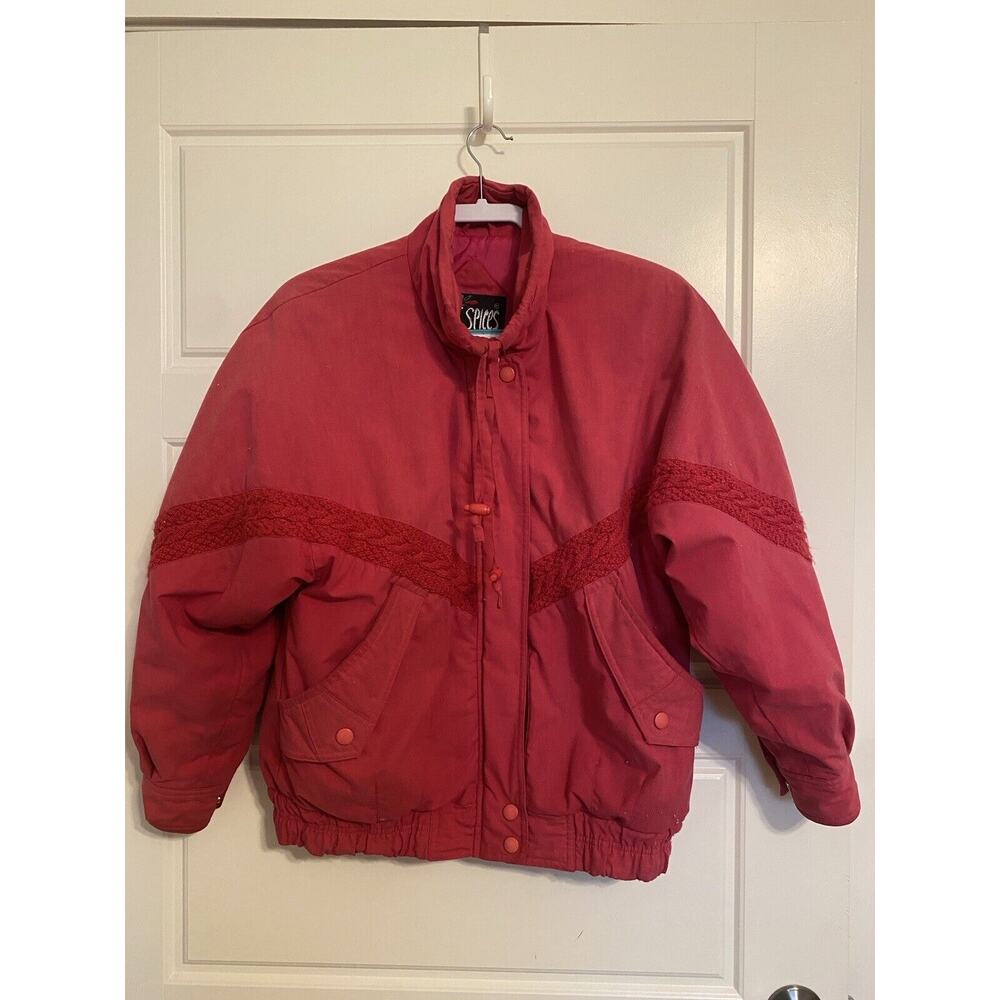 Vintage 80s S Hot Pink Puffer Ski Jacket Hot Spices Coat Cable Sweater Accent